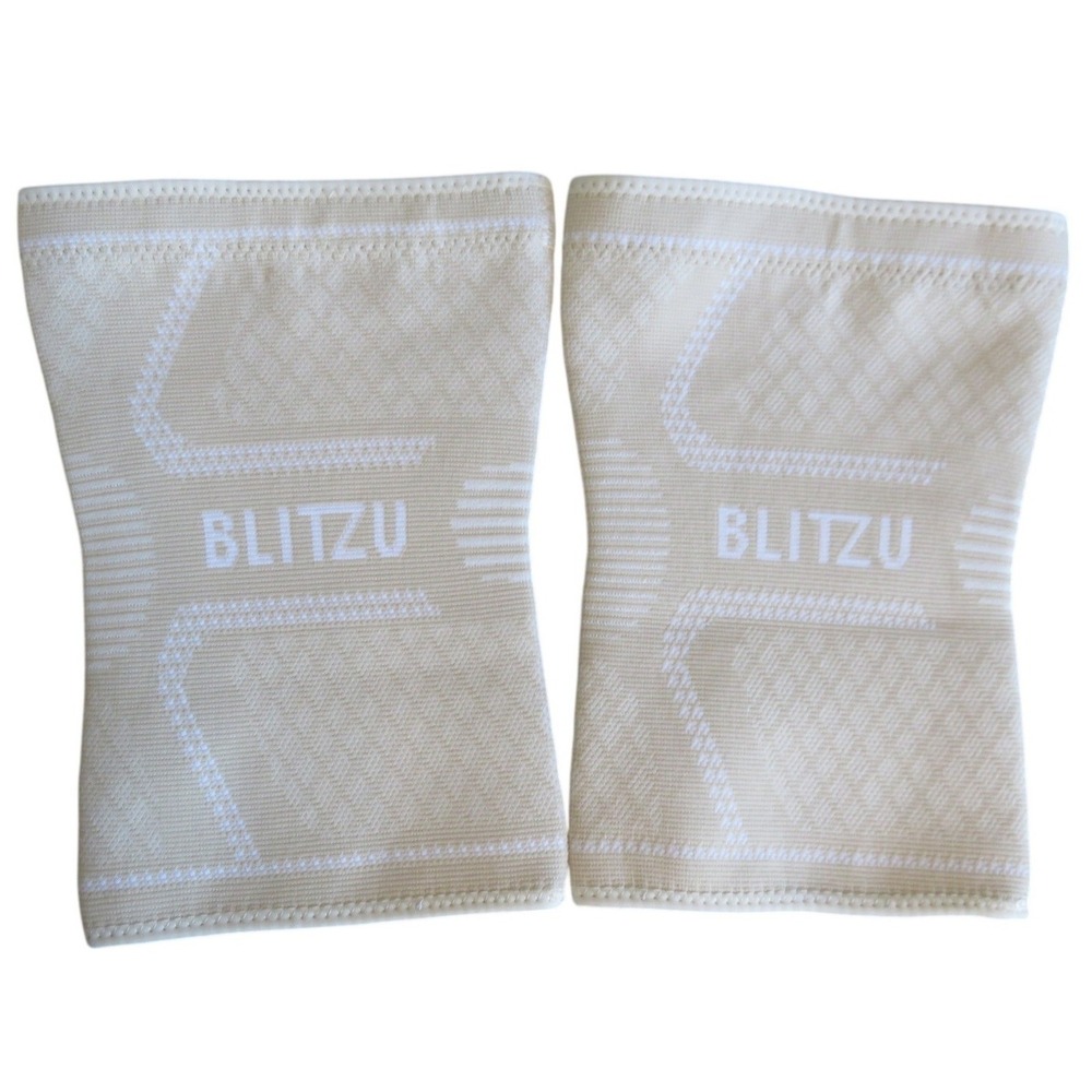 Blitzu Knee Sleeve Pair Beige Compression Support Non-Slip Grip Size Large L
